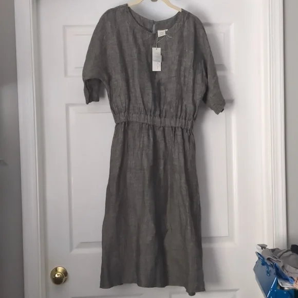 chinese dress ladies Heavyweight Linen Midi Dress - Gray Linen Dress - Linen Dress with Pockets - Boho Linen Dress with Belt